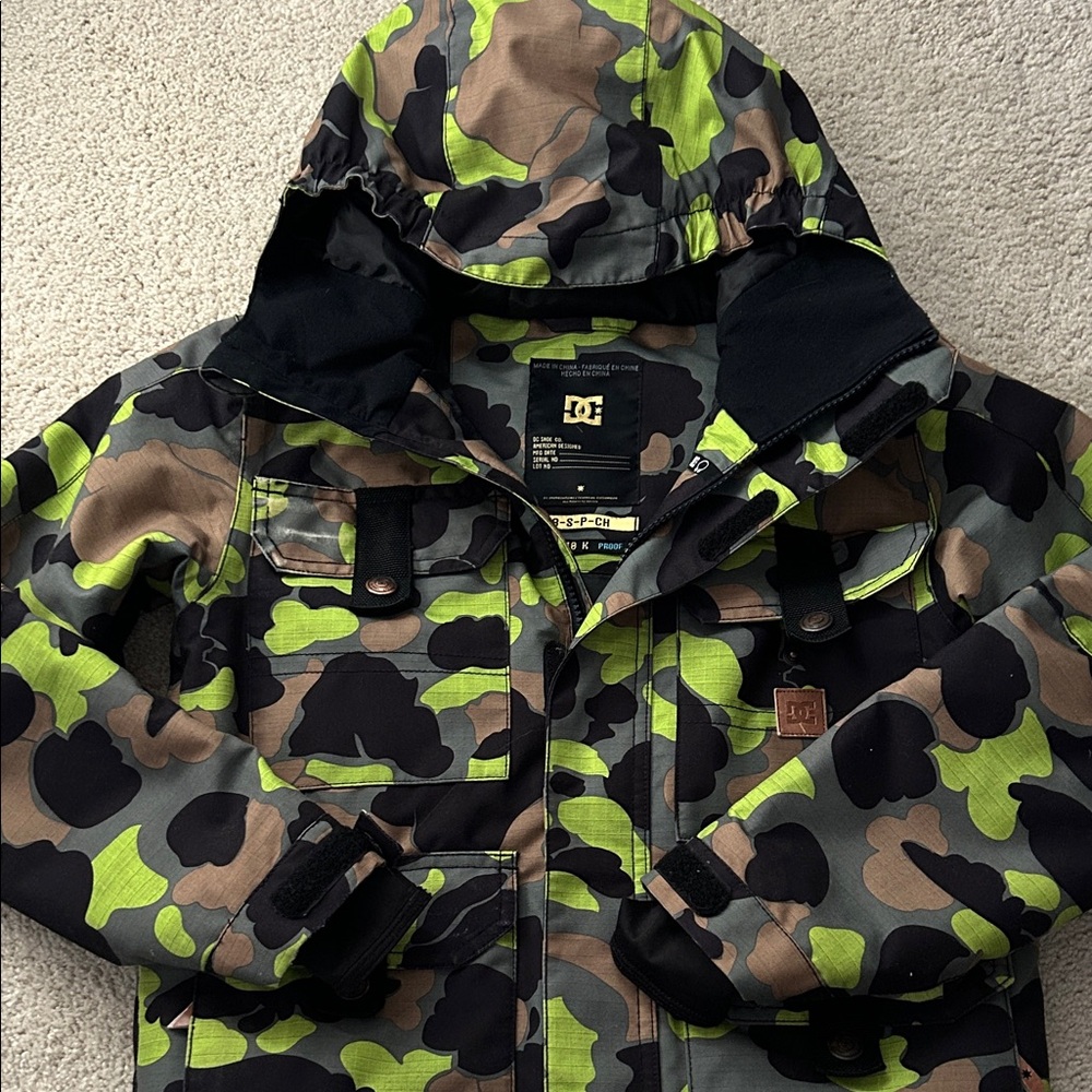 DC Kids Camouflage Puffer Jacket - Green, Black, and Brown